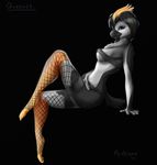  2014 anthro avian beak black_hair blue_eyes breasts feathers female hair highlight legwear looking_at_viewer plain_background rydenan sfw_edit smile solo stockings 