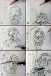  blood blood_from_mouth chibi comic fourth_wall greyscale impaled monochrome pencil photo seo_tatsuya shameimaru_aya touhou translated 