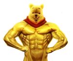  bear hands_on_hips manly muscle no_humans pooh scarf simple_background smile solid_circle_eyes taka_(takahirokun) veins white_background winnie_the_pooh yellow_skin 