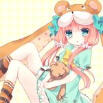  bear_alma blue_eyes casual doll_hug emil_chronicle_online hair_ornament hat highres hoshi_(snacherubi) long_hair looking_at_viewer low_twintails red_hair solo stuffed_animal stuffed_toy teddy_bear triangle_mouth twintails 