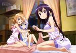  3girls absurdres barefoot bed feet female gochuumon_wa_usagi_desu_ka? gochuumon_wa_usagi_desuka? highres hoto_cocoa kafuu_chino looking_at_viewer multiple_girls official_art pajamas tedeza_rize 