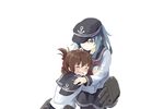  blue_eyes blush brown_hair comic crying folded_ponytail hat hibiki_(kantai_collection) inazuma_(kantai_collection) kantai_collection long_hair machinery mourning multiple_girls neckerchief niichi_(komorebi-palette) pantyhose school_uniform serafuku silver_hair 