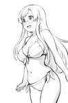  bikini breasts cleavage futsuu_no_joshikousei_ga_locodol_yattemita glasses greyscale kohinata_yukari large_breasts long_hair monochrome open_mouth side-tie_bikini solo swimsuit ueyama_michirou very_long_hair 