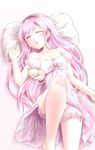  1girl akame_ga_kill! bed cat character_request hairband legs long_hair mine mine_(akame_ga_kill!) night_clothes pajamas pink_hair ribbon sleeping square_enix thighs very_long_hair 