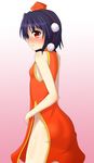  ass black_hair blush breasts china_dress chinese_clothes dress embarrassed hat looking_at_viewer no_panties nose_blush pom_pom_(clothes) red_eyes shameimaru_aya short_hair side_cutout sideboob solo teoi_(good_chaos) tokin_hat touhou 