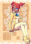  1girl artist_request blue_eyes breasts bumblebee dark_skin red_hair sari_sumdac small_breasts thighhighs transformers transformers_animated twintails 