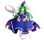  alphes_(style) bow cape dairi full_body ghost_tail green_eyes green_hair hat highres long_hair mima parody shirt skirt staff style_parody touhou touhou_(pc-98) transparent_background very_long_hair wizard_hat yellow_bow 