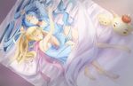  aerlai barefoot bed bed_sheet blonde_hair blue_eyes breasts closed_eyes flat_chest idunn_&amp;_idunna long_hair multiple_girls nightgown panties ponytail puzzle_&amp;_dragons shirt shynee_(p&amp;d) sleeping small_breasts striped striped_panties twintails underwear very_long_hair 