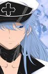 1girl akame_ga_kill! blue_eyes blue_hair esdeath esdese hat ishira-san jpeg_artifacts long_hair md5_mismatch sad square_enix 