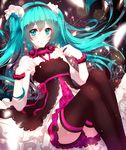  7th_dragon_(series) 7th_dragon_2020 7th_dragon_2020-ii aqua_eyes aqua_hair blush dress hatsune_miku long_hair phino smile solo thighhighs twintails vocaloid 