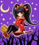  :&lt; ankle_boots ashley_(warioware) black_hair black_legwear blush boots broom broom_riding crescent_moon dress flat_chest hairband long_hair moon orange_hairband red_eyes sigurd_hosenfeld solo star thighhighs twintails warioware 