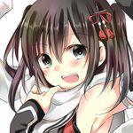  :d amanayori armpits bangs bare_shoulders black_eyes black_hair blush close-up elbow_gloves face gloves hair_ornament kantai_collection looking_at_viewer open_mouth remodel_(kantai_collection) sailor_collar scarf sendai_(kantai_collection) short_hair simple_background smile solo two_side_up white_background white_scarf 
