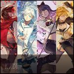  bad_id bad_pixiv_id black_hair blake_belladonna blonde_hair breasts cape long_hair medium_breasts multiple_girls pantyhose ponytail purple_eyes red_hair ruby_rose rwby short_hair thighhighs weiss_schnee white_hair yang_xiao_long yuukaku 