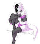  anthro arm_warmers clothing collar corset darkminou feline female fur hair legwear mammal panties pink_eyes sitting sketch solo stockings underwear white_fur white_hair 