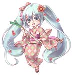  :d aqua_eyes aqua_hair aqua_nails bow chibi flower hair_between_eyes hair_bow hair_flower hair_ornament hatsune_miku japanese_clothes kimono long_hair looking_at_viewer masaki3 nail_polish obi open_mouth sandals sash shippou_(pattern) simple_background smile solo spring_onion toenail_polish twintails unmoving_pattern very_long_hair vocaloid white_background wide_sleeves 