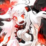  a6m_zero aircraft airplane angry dress horns itomugi-kun kantai_collection long_hair mittens monster northern_ocean_hime open_mouth pale_skin red_eyes shinkaisei-kan solo teeth white_dress white_hair white_skin 