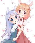  animal_ears bad_id bad_pixiv_id blush bunny_ears bunny_tail gochuumon_wa_usagi_desu_ka? hair_ornament hairclip highres hoto_cocoa hug kafuu_chino long_hair looking_at_viewer looking_back multiple_girls rima_(rimarip) sailor_collar short_hair smile tail underbust x_hair_ornament 