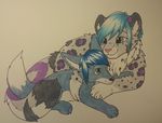  blue_fur blue_hair canine cornflower feline fox fur hair leopard mammal muse_aluveaux_(artist) muse_aluveaux_(character) nude snow_leopard 