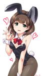  animal_ears bad_id bad_pixiv_id bow bowtie brown_hair bunny_ears bunny_tail bunnysuit detached_collar green_eyes highres idolmaster idolmaster_cinderella_girls long_hair pantyhose paopao sakuma_mayu tail 