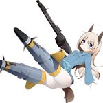  animal_ears bad_id bad_pixiv_id blue_eyes blush eila_ilmatar_juutilainen fox_ears fox_tail gun kinakomoti long_hair looking_at_viewer machine_gun mg42 military military_uniform panties panties_under_pantyhose pantyhose pantylines silver_hair simple_background solo strike_witches striker_unit tail underwear uniform weapon white_background white_legwear world_witches_series 