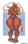  2014 anthro breasts female fur mammal mammoth nipples nude solo standing tusks wotca 