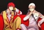  cane colonel_sanders glasses highres kfc male_focus mcdonald's multiple_boys parody red_hair ronald_mcdonald rosel-d smile string_tie striped white_hair younger 