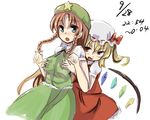  asymmetrical_hair asymmetrical_wings bangs beret blonde_hair blue_eyes blush braid breast_grab breasts chinese_clothes dated dress flandre_scarlet grabbing hair_ribbon hat hong_meiling long_hair mob_cap multiple_girls parted_bangs puffy_short_sleeves puffy_sleeves red_dress red_eyes red_hair ribbon short_hair short_sleeves side_ponytail signature sketch to_kichiro touhou tress_ribbon twin_braids wings 