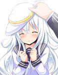  blush closed_eyes hammer_and_sickle hand_on_another's_head hat hibiki_(kantai_collection) kantai_collection long_hair md5_mismatch open_mouth petting school_uniform serafuku shinekalta silver_hair solo_focus verniy_(kantai_collection) 