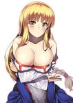  arc_the_lad bare_shoulders blonde_hair braid breasts cleavage covered_nipples from_above large_breasts lieza long_hair nagase_haruhito puffy_nipples solo yellow_eyes 