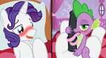  badumsquish bed blue_eyes blush crossgender dragon equine friendship_is_magic green_eyes horn horse interspecies licking lying mammal my_little_pony oral penis rarity_(mlp) sex spike_(mlp) tongue 