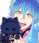  blue_hair dog dramatical_murder drawr male_focus mosako open_mouth ren_(dramatical_murder) seragaki_aoba smile yellow_eyes 