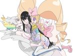  big_hair black_hair blonde_hair boots bow drill_hair epaulettes eyepatch girl_sandwich hair_bow hand_on_another's_chin harime_nui heart incest kill_la_kill kiryuuin_ragyou kiryuuin_satsuki long_hair mature mother_and_daughter multicolored_hair multiple_girls pink_bow pink_footwear rainbow_hair roricstar1 sandwiched spoken_heart thigh_boots thighhighs twin_drills twintails yuri 