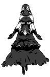  bare_shoulders breasts character_request covered_eyes full_body gloves greyscale large_breasts long_skirt monochrome navel skirt skirt_set sleeveless solo tsukudani_(coke-buta) veil white_background 