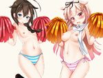  2girls animated animated_gif blonde_hair blue_eyes braid breasts brown_hair ebi_193 female hybrid_animation kantai_collection lowres medium_breasts multiple_girls nipples nude panties pants pink_hair red_eyes shigure_(kantai_collection) small_breasts solo topless underwear yuudachi_(kantai_collection) 