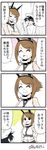  1girl 4koma ^_^ azumanga_daiou black_hair blush brown_hair closed_eyes comic commentary_request crossed_arms empty_eyes hairband hands_on_hips headgear highres kantai_collection little_boy_admiral_(kantai_collection) military military_uniform mutsu_(kantai_collection) short_hair signature translated uniform yamato_nadeshiko 
