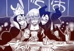  2girls alcohol bad_id bad_pixiv_id beer cameo claude_frollo closed_eyes crossover crown crying disney drunk food greyscale horns maleficent marimo_(yousei_ranbu) mickey_mouse monochrome multiple_girls one_man's_dream_ii out_of_frame queen_grimhilde sleeping_beauty snow_white_and_the_seven_dwarfs tears the_hunchback_of_notre_dame younger 