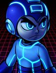  android blue blue_eyes crossover helmet kaigetsudo male_focus neon_trim rockman rockman_(character) rockman_(classic) solo tron 