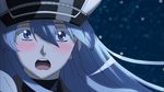  1girl akame_ga_kill! aqua_eyes aqua_hair blue_eyes blue_hair blush choker esdeath esdese general general(shogun) hat highres long_hair military military_uniform peaked_cap solo 