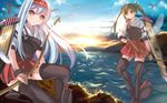  brown_eyes brown_hair highres japanese_clothes kantai_collection long_hair marionette_(excle) multiple_girls shoukaku_(kantai_collection) silver_hair thighhighs twintails zuikaku_(kantai_collection) 