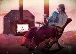  asya6921 bad_id bad_pixiv_id bird blanket blue_hair braid brown_hair chair closed_eyes couple dramatical_murder hand_in_another's_hair long_hair male_focus mink_(dramatical_murder) multiple_boys rocking_chair seragaki_aoba sitting smile tori_(dramatical_murder) yaoi 