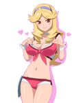  blonde_hair blush_stickers boobies_uniform breasts caryo choker cleavage front-tie_top hairband honey_(space_dandy) large_breasts long_hair looking_at_viewer midriff nanashino navel red_eyes shadow short_shorts shorts simple_background smile solo space_dandy white_background wrist_cuffs 