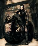  bad_id bad_pixiv_id biomega black_hair cyberpunk ground_vehicle highres motor_vehicle motorcycle nishu_mizunoe short_hair solo sugimoto_gang 