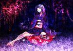  bad_id bad_pixiv_id barefoot black_hair blood cat hatsune_miku japanese_clothes kimono long_hair meiji_(meitart) musunde_hiraite_rasetsu_to_mukuro_(vocaloid) purple_eyes skull solo vocaloid yukata 