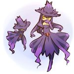  blush_stickers costume covering_mouth dress gen_4_pokemon hand_over_own_mouth hat hitec long_hair mismagius moemon personification pokemon pokemon_(creature) purple_hair smile witch_hat yellow_eyes 
