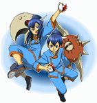  1girl bad_id bad_pixiv_id blue_hair fuu_(pokemon) gen_3_pokemon hirococo lunatone poke_ball pokemon pokemon_(creature) ponytail ran_(pokemon) siblings solrock twins 