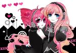  ^_^ ^o^ bad_id bad_pixiv_id blue_eyes blue_nails closed_eyes crossover detached_sleeves drill_hair headphones headset heart kasane_teto long_hair megurine_luka multiple_girls nail_polish nie pink_eyes pink_hair pink_nails red_hair twin_drills twintails utau vocaloid 