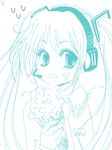  blue blush cherry food food_on_face fruit hatsune_miku headset ice_cream lollivamp long_hair monochrome solo sweatdrop twintails very_long_hair vocaloid 