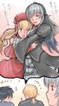  2girls blonde_hair blue_eyes enju hug long_hair multiple_boys multiple_girls older one_eye_closed rozen_maiden sakurada_jun shinku short_hair silver_hair suigintou translated tsuda_nanafushi 