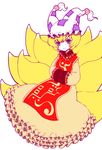  bad_id bad_pixiv_id blonde_hair dress fox_tail hands_in_opposite_sleeves hat hizuki_akira long_sleeves multiple_tails pale_skin pillow_hat short_hair smile solo tabard tail tassel touhou white_background wide_sleeves yakumo_ran 