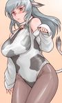  animal_ears animal_print bell bell_collar blush breasts collar cow_ears cow_print cow_tail detached_sleeves large_breasts necktie older pantyhose rozen_maiden silver_hair solo suigintou tail tsuda_nanafushi 